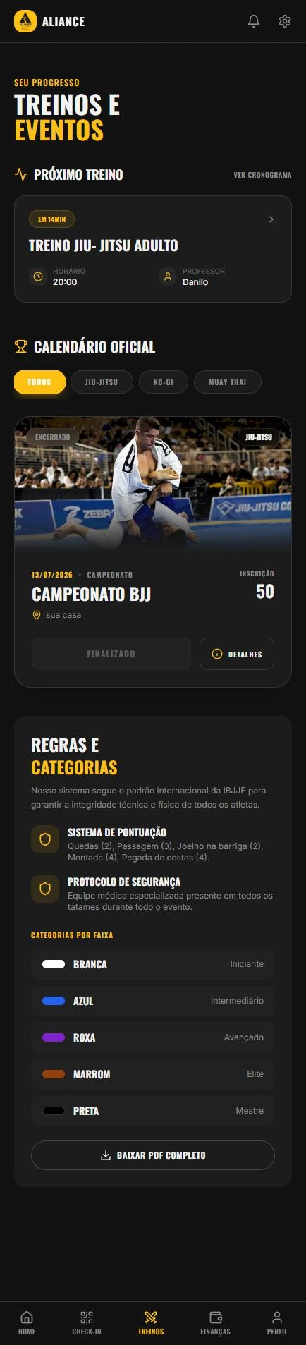 Treinos, campeonato e regras de categorias.