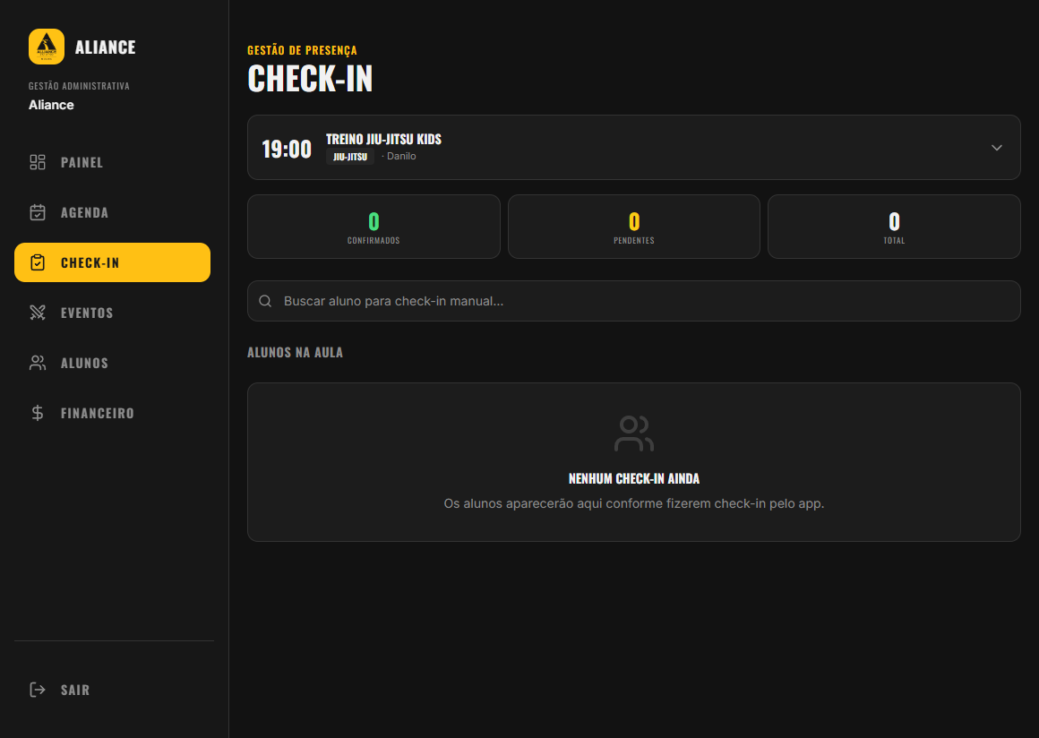 Painel de check-in e presenças.