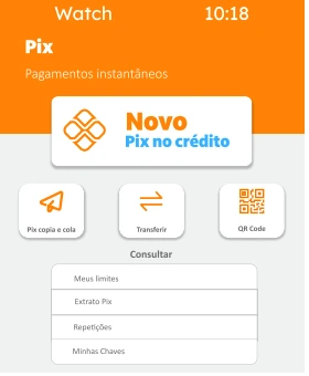 Pix no crédito · Relógio
