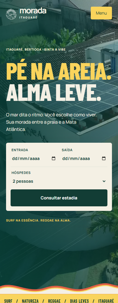 Abertura no celular com menu, título e campos reorganizados.