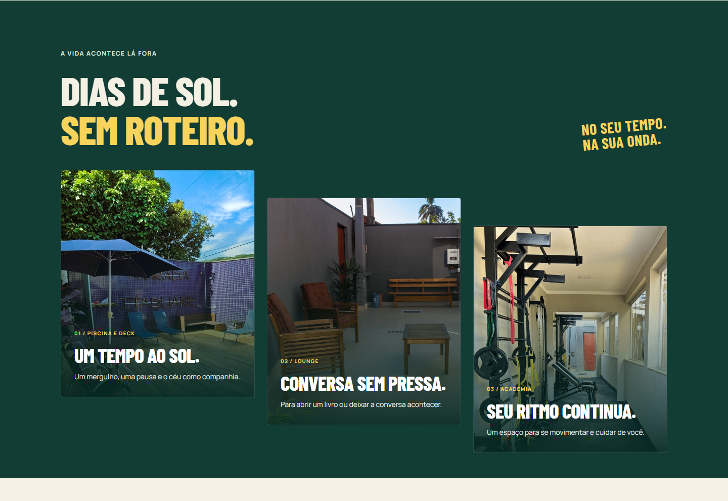 Seção completa com título e três fotografias dos espaços compartilhados, sem blocos vazios.