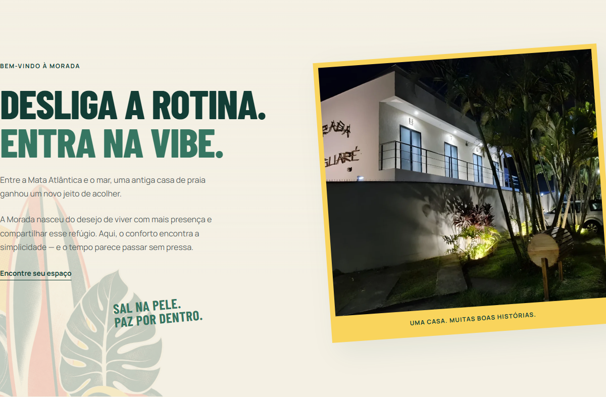 Composição completa com título, textos sobre a Morada, fotografia da fachada e grafismos.