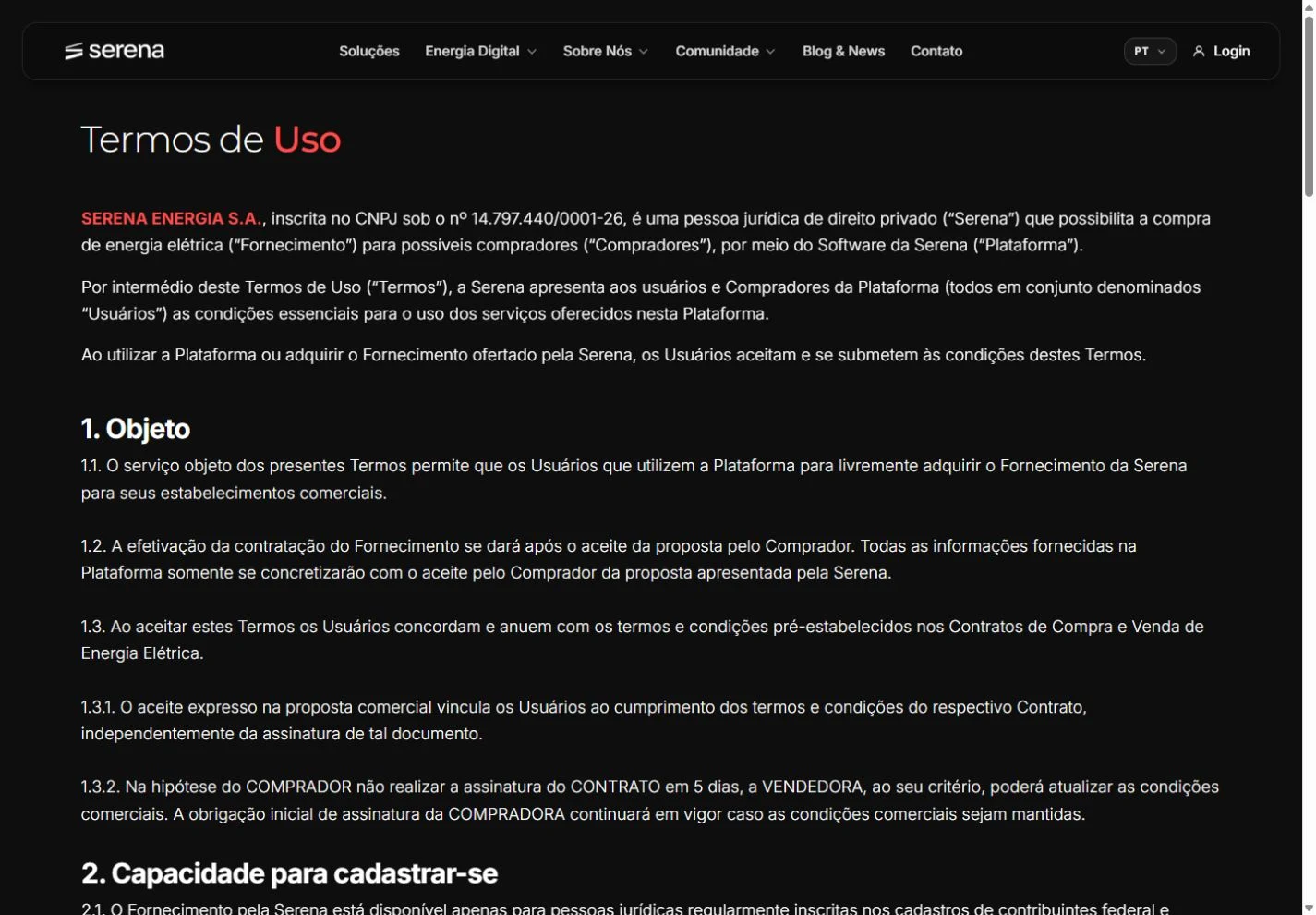 Termos de Uso / captura da interface em 16/10/2026
