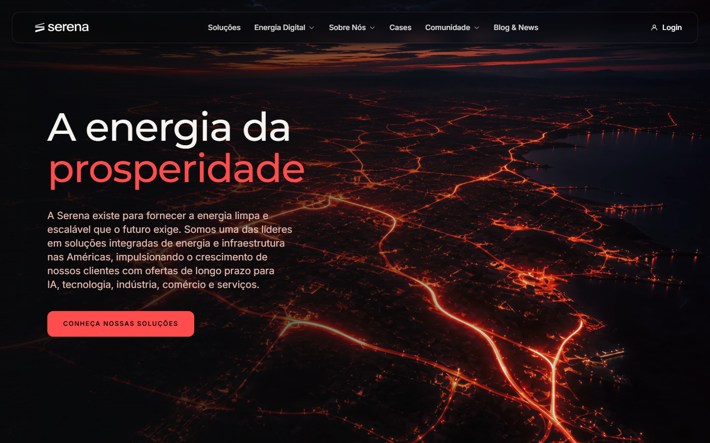 Interface original Serena Energy com título A energia da prosperidade sobre uma cena audiovisual