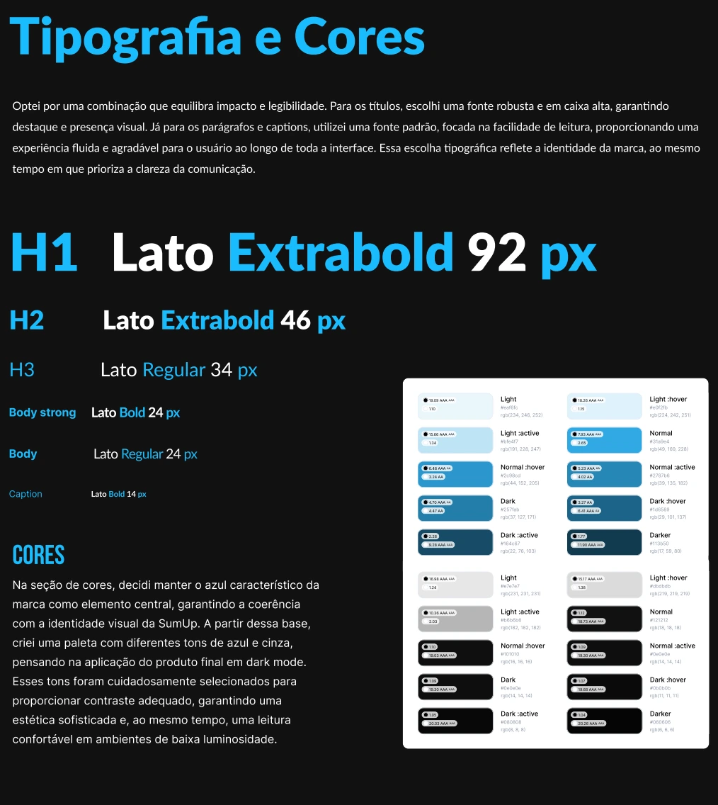 Prancha original com Lato, hierarquia tipográfica e variações de azul e cinza.