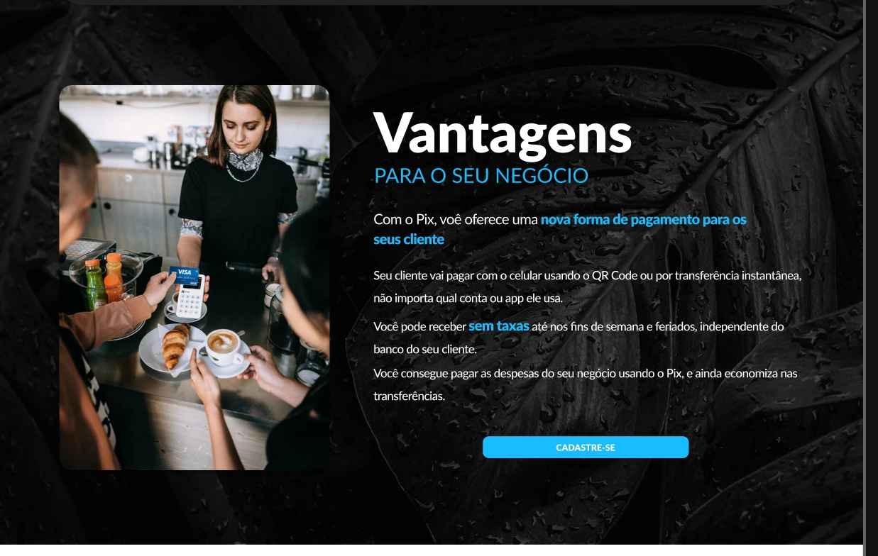 Seção original com fotografia de atendimento e conteúdo voltado ao negócio.